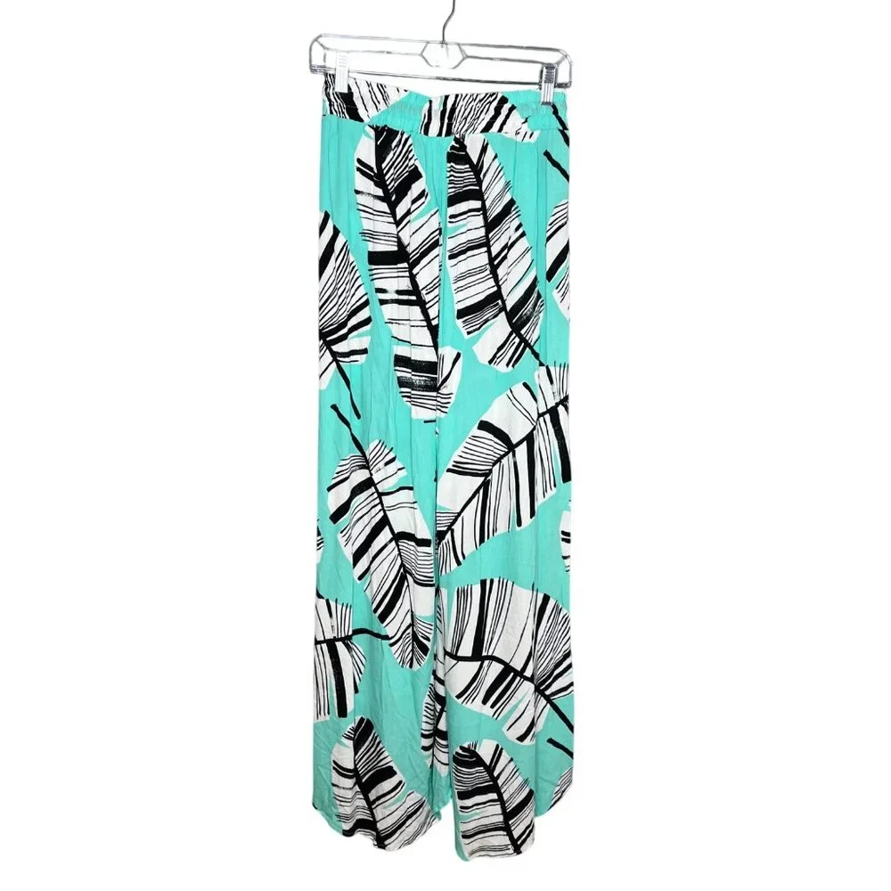 Trina Turk Aqua and Black Leaf Print Swim Coverup - Picture 5 of 9